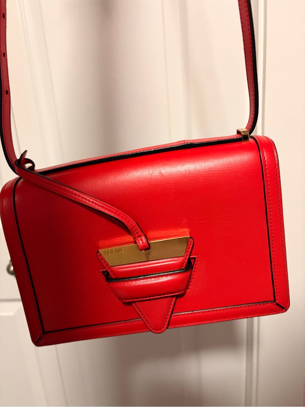 Loewe Barcelona Red LeatherCrossbody with Gold Accent